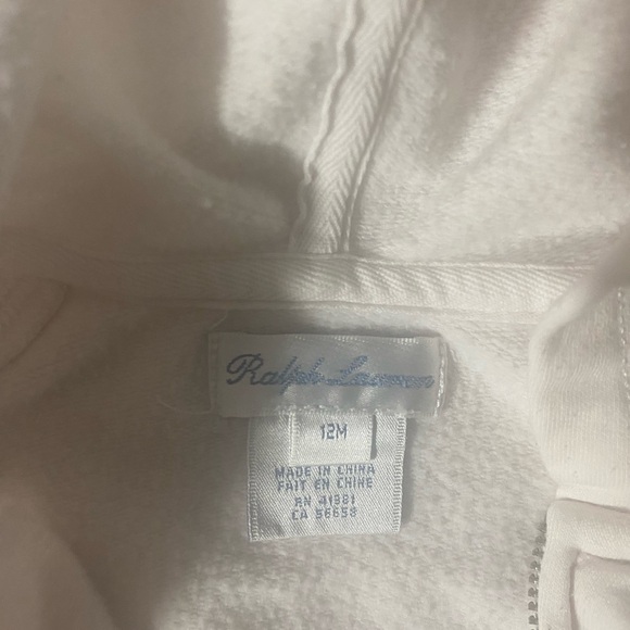 Ralph Lauren White Peplum Zip-Up Hoodie 12 Month - Picture 3 of 4